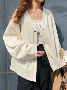FRIFUL Women's Korean Style Solid Color Sweatshirt For Autumn - Beige - View 7