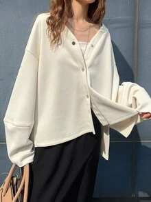 FRIFUL Women's Korean Style Solid Color Sweatshirt For Autumn - Beige - View 5