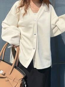 FRIFUL Women's Korean Style Solid Color Sweatshirt For Autumn - Beige - View 3