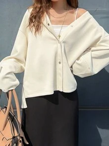 FRIFUL Women's Korean Style Solid Color Sweatshirt For Autumn - Beige - View 6