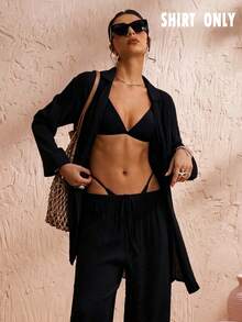 Swim Chiccia Women's Vacation Beach Loose Lightweight Sheer Kimono Cover-Up Shirt - Black - View 3