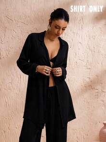 Swim Chiccia Women's Vacation Beach Loose Lightweight Sheer Kimono Cover-Up Shirt - Black - View 4