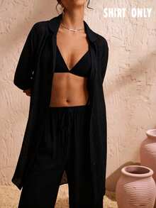 Swim Chiccia Women's Vacation Beach Loose Lightweight Sheer Kimono Cover-Up Shirt - Black - View 5