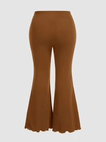 SHEIN MOD Black Versatile Split Structure High-Waist Slim Fit Plus Size Flare Long Pants Fall - Camel - View 2