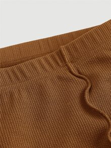 SHEIN MOD Black Versatile Split Structure High-Waist Slim Fit Plus Size Flare Long Pants Fall - Camel - View 4