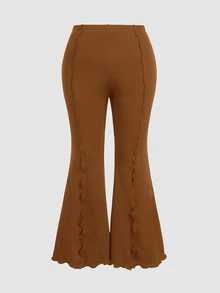 SHEIN MOD Black Versatile Split Structure High-Waist Slim Fit Plus Size Flare Long Pants Fall - Camel - View 5