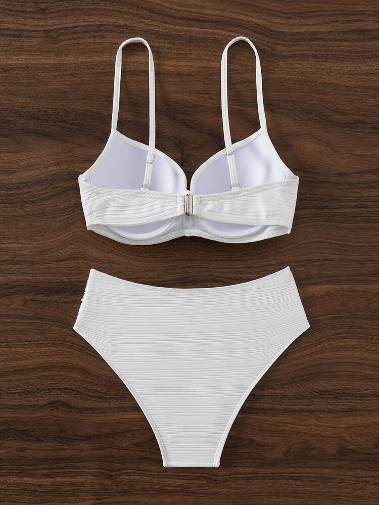 SHEIN Swim Women Plain Criss-Cross Sexy Bikini Set With Underwire Support (Hard Cup Version) For Vacation,Summer Beach - White - View 2