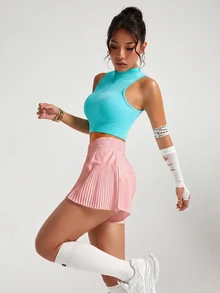 Easithlete Easithlete 女款純色彈性腰鬆寬百褶運動短褲 - 粉色 - 查看 4
