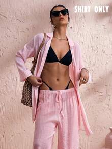 Swim Chiccia 女款一件式度假海灘穿搭，寬鬆輕盈透視和服式罩衫上衣 - 粉色 - 查看 3