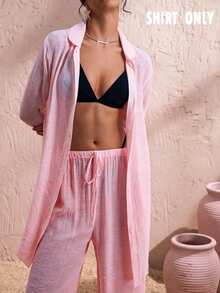 Swim Chiccia 女款一件式度假海灘穿搭，寬鬆輕盈透視和服式罩衫上衣 - 粉色 - 查看 5