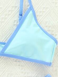 Swim SXY Summer Beach Contrast Binding High Cut Bikini Set - Baby Blue - View 7