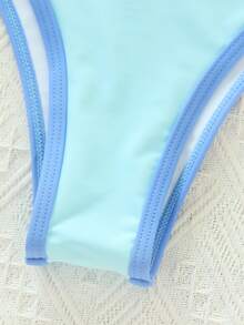 Swim SXY Summer Beach Contrast Binding High Cut Bikini Set - Baby Blue - View 8