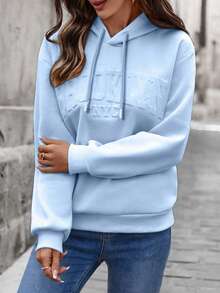 EMERY ROSE Women Casual Loose Hoodie With Letter Embossed,Graduation,Teacher,Back To School Pullover Fall - Blue - View 7