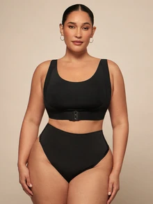 SHEIN BAE CURVE Plus Size Seamless Front Closure Adjustable Camisole Bra - Black - View 5