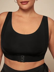 SHEIN BAE CURVE Plus Size Seamless Front Closure Adjustable Camisole Bra - Black - View 3