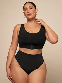 SHEIN BAE CURVE Plus Size Seamless Front Closure Adjustable Camisole Bra - Black - View 6