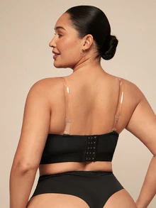 SHEIN BAE CURVE 女士加大码无线舒适全覆盖文胸，带多个纽扣，1 件 - 黑色 - 查看 2