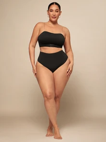 SHEIN BAE CURVE 女士加大码无线舒适全覆盖文胸，带多个纽扣，1 件 - 黑色 - 查看 3
