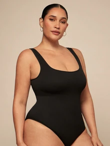 SHEIN BAE CURVE 大码女式无缝腰部束身衣，带丁字裤，塑身衣 - 黑色 - 查看 6