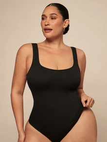 SHEIN BAE CURVE 大码女式无缝腰部束身衣，带丁字裤，塑身衣 - 黑色 - 查看 5
