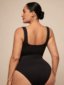SHEIN BAE CURVE 大码女式无缝腰部束身衣，带丁字裤，塑身衣 - 黑色 - 查看 2