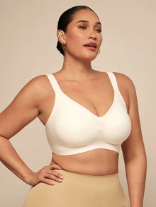 SHEIN BAE CURVE 大码女士无缝凝胶条柔软支撑无钢圈文胸，带模压罩杯 - 珊瑚粉 - 查看 6