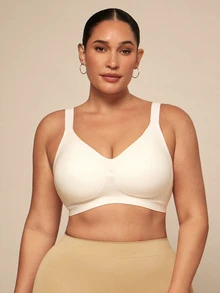 SHEIN BAE CURVE 大码女士无缝凝胶条柔软支撑无钢圈文胸，带模压罩杯 - 珊瑚粉 - 查看 5