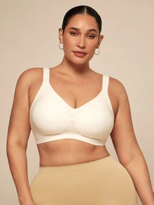 SHEIN BAE CURVE 大码女士无缝凝胶条柔软支撑无钢圈文胸，带模压罩杯 - 珊瑚粉 - 查看 1