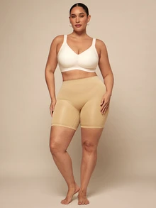 SHEIN BAE CURVE 大码女士无缝凝胶条柔软支撑无钢圈文胸，带模压罩杯 - 珊瑚粉 - 查看 3
