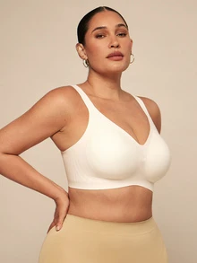 SHEIN BAE CURVE 大码女士无缝凝胶条柔软支撑无钢圈文胸，带模压罩杯 - 珊瑚粉 - 查看 7