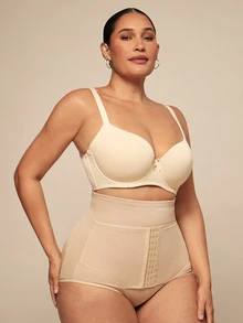 SHEIN BAE CURVE Plus Size Women'S High Waist Tummy Control Shaping Panties - Apricot - View 5