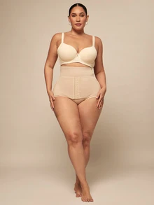 SHEIN BAE CURVE Plus Size Women'S High Waist Tummy Control Shaping Panties - Apricot - View 3