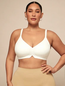 SHEIN BAE CURVE 1 PC Plus Size Women Soft Support Seamless Wireless Sports Bra - White - View 5