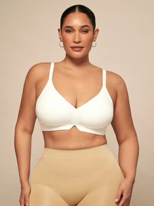 SHEIN BAE CURVE 1 PC Plus Size Women Soft Support Seamless Wireless Sports Bra - White - View 6