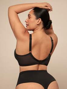 SHEIN BAE CURVE 2 件大码女士纯色舒适文胸带钢圈内衣套装托腹 - 彩色 - 查看 5