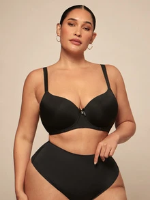 SHEIN BAE CURVE 2 件大码女士纯色舒适文胸带钢圈内衣套装托腹 - 彩色 - 查看 10