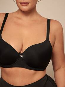 SHEIN BAE CURVE 2 件大码女士纯色舒适文胸带钢圈内衣套装托腹 - 彩色 - 查看 6