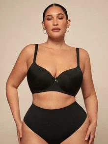 SHEIN BAE CURVE 2 件大码女士纯色舒适文胸带钢圈内衣套装托腹 - 彩色 - 查看 9