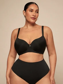 SHEIN BAE CURVE 2 件大码女士纯色舒适文胸带钢圈内衣套装托腹 - 彩色 - 查看 4