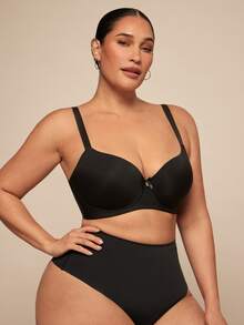 SHEIN BAE CURVE 2 件大码女士纯色舒适文胸带钢圈内衣套装托腹 - 彩色 - 查看 3