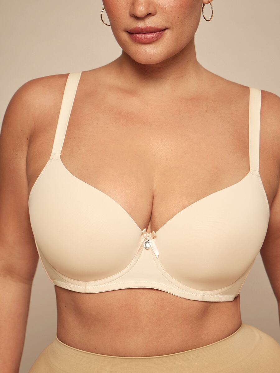SHEIN BAE CURVE 2 件大码女士纯色舒适文胸带钢圈内衣套装托腹 - 彩色 - 查看 1