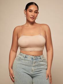SHEIN BAE CURVE 女士加大码舒适无钢圈全封闭文胸，1 件 - 棕色 - 查看 4