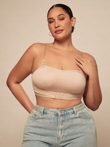 SHEIN BAE CURVE 女士加大码舒适无钢圈全封闭文胸，1 件 - 棕色 - 查看 5