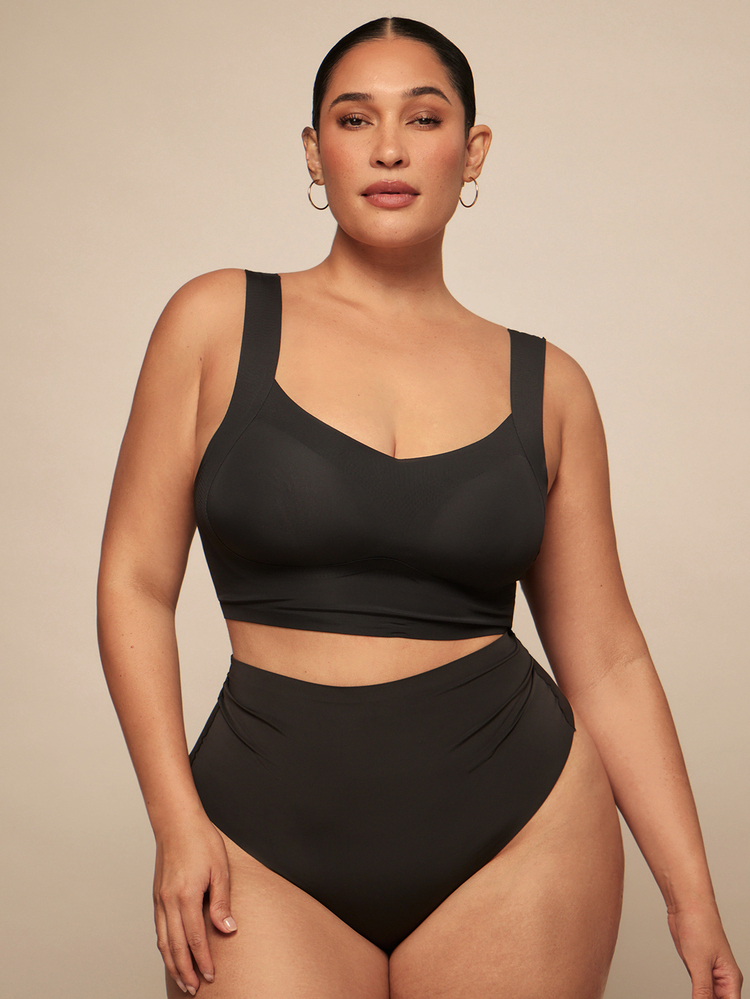 SHEIN BAE CURVE 舒適的大碼胸罩，可外穿，提升隆胸，無縫設計 - 黑色 - 查看 7