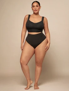 SHEIN BAE CURVE Comfortable Plus Size Bra, Can Be Worn Outside, Lifts And Shapes, Seamless - Black - View 3