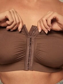 SHEIN BAE CURVE 前开合无缝胸罩，适合大尺码 - 咖啡棕 - 查看 4