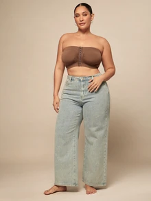 SHEIN BAE CURVE 前开合无缝胸罩，适合大尺码 - 咖啡棕 - 查看 3