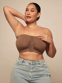 SHEIN BAE CURVE 前开合无缝胸罩，适合大尺码 - 咖啡棕 - 查看 5