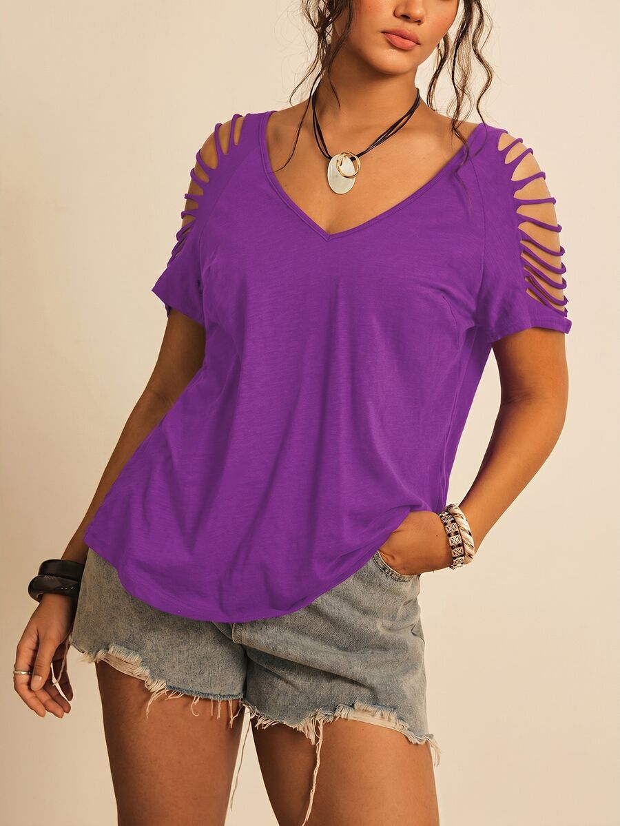 Freevana Plus Size Women Solid Color Casual Versatile Daily Wear T-Shirt