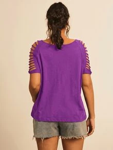 Freevana Plus Size Women Solid Color Casual Versatile Daily Wear T-Shirt - Purple - View 2
